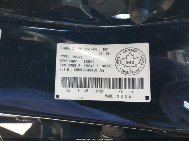 2009 Acura Tl 3.7 მანქანა იყიდება აუქციონზე, vin: 19UUA96589A801709, აუქციონის ნომერი: 44917526