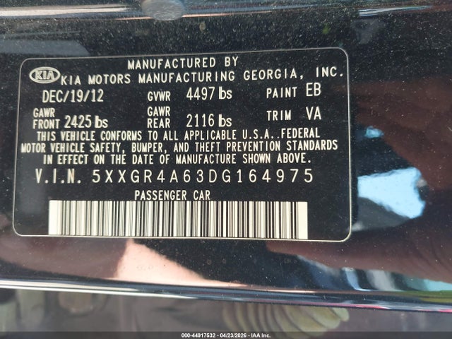 Продажа на аукционе авто 2013 Kia Optima Sx, vin: 5XXGR4A63DG164975, номер лота: 44917532