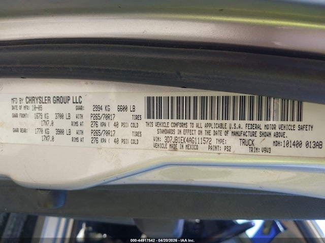 Продажа на аукционе авто 2010 Dodge Ram 1500 St, vin: 3D7JB1EK4AG111572, номер лота: 44917542
