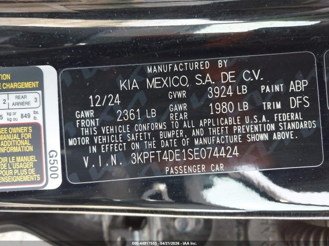 Продажа на аукционе авто 2025 Kia K4 Lxs, vin: 3KPFT4DE1SE074424, номер лота: 44917553