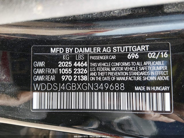 44917572 :رقم المزاد ، WDDSJ4GBXGN349688 vin ، 2016 Mercedes-benz Cla 250 4matic مزاد بيع