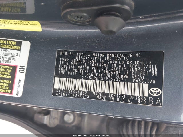 Toyota Corolla S Plus 2015 5YFBURHE5FP359327 Image 9