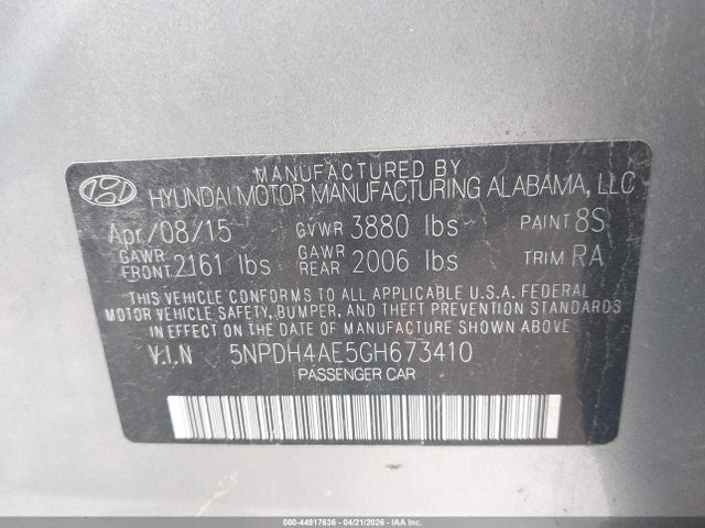 Aukcja sprzedaży 2016 Hyundai Elantra Se, vin: 5NPDH4AE5GH673410, numer aukcji: 44917636
