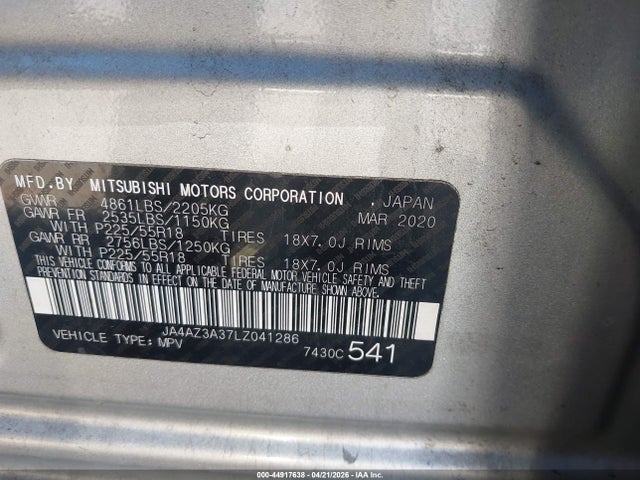 Aukcja sprzedaży 2020 Mitsubishi Outlander Es 2.4 S-awc/le 2.4 S-awc/se 2.4 S-awc/sel 2.4 S-awc/sp 2.4 S-awc, vin: JA4AZ3A37LZ041286, numer aukcji: 44917638