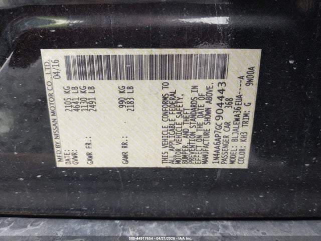 Nissan Maxima 3.5 Sl 2016 1N4AA6AP7GC904443 Image 9