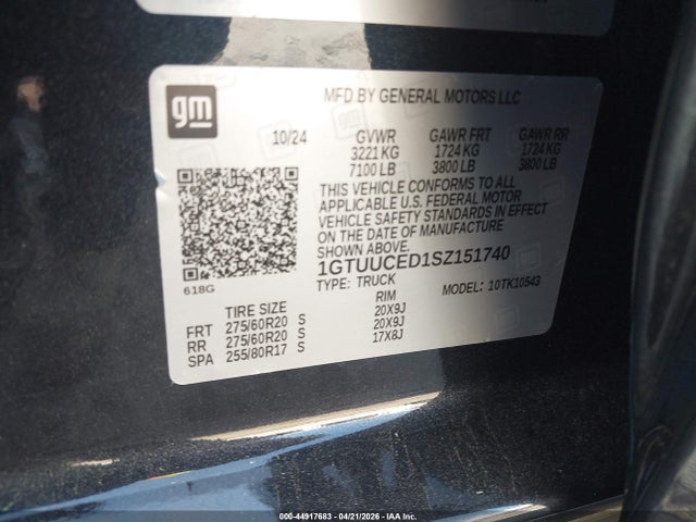 44917683 :رقم المزاد ، 1GTUUCED1SZ151740 vin ، 2025 Gmc Sierra 1500 4wd  Short Box Elevation With 3sb مزاد بيع