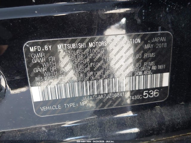 Продаж на аукціоні авто 2018 Mitsubishi Eclipse Cross Se/sel, vin: JA4AT5AA7JZ068416, номер лоту: 44917684