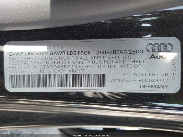 Продажа на аукционе авто 2012 Audi A7 Premium, vin: WAUYGAFC8CN089312, номер лота: 44917709