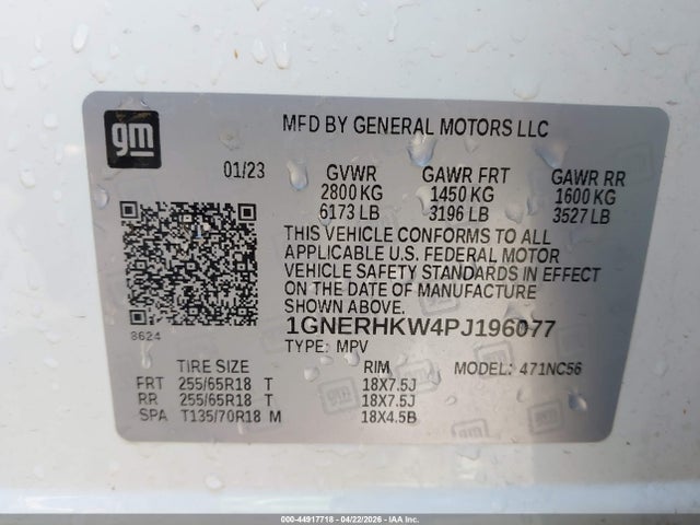 Продаж на аукціоні авто 2023 Chevrolet Traverse Fwd Lt Leather, vin: 1GNERHKW4PJ196077, номер лоту: 44917718