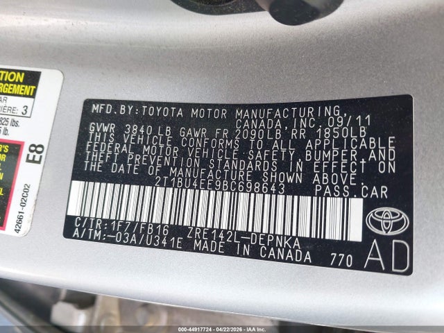 Продажа на аукционе авто 2011 Toyota Corolla Le, vin: 2T1BU4EE9BC698643, номер лота: 44917724
