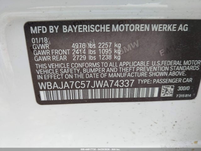 Aukcja sprzedaży 2018 Bmw 530i Xdrive, vin: WBAJA7C57JWA74337, numer aukcji: 44917730