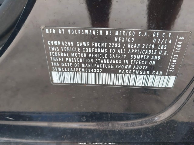 Aukcja sprzedaży 2014 Volkswagen Jetta 2.0l Tdi, vin: 3VWLL7AJ8EM334332, numer aukcji: 44917733