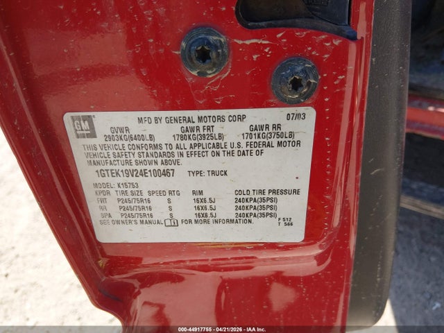 2004 Gmc Sierra 1500 Work Truck მანქანა იყიდება აუქციონზე, vin: 1GTEK19V24E100467, აუქციონის ნომერი: 44917755