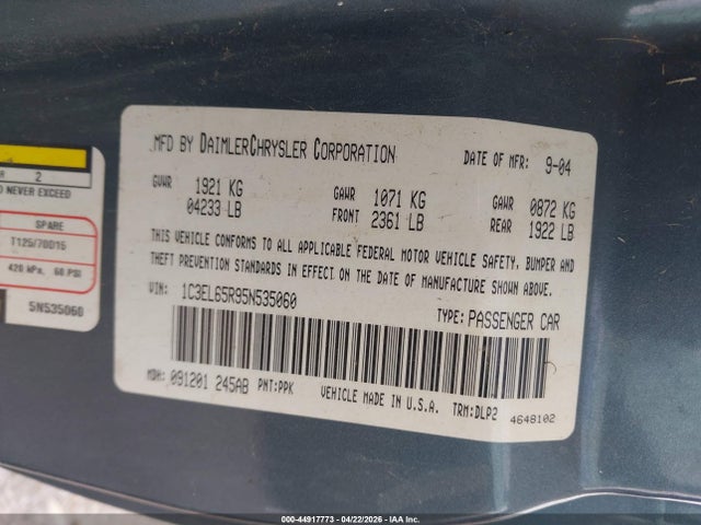 Продажа на аукционе авто 2005 Chrysler Sebring Limited, vin: 1C3EL65R95N535060, номер лота: 44917773