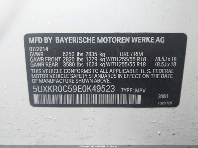 Auction sale of the 2014 Bmw X5 Xdrive35i, vin: 5UXKR0C59E0K49523, lot number: 44917817
