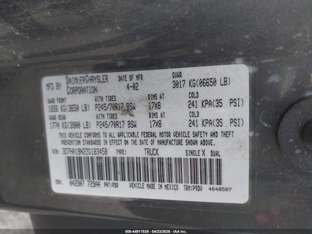 Продажа на аукционе авто 2002 Dodge Ram 1500 St, vin: 3D7HA18N22G183458, номер лота: 44917839