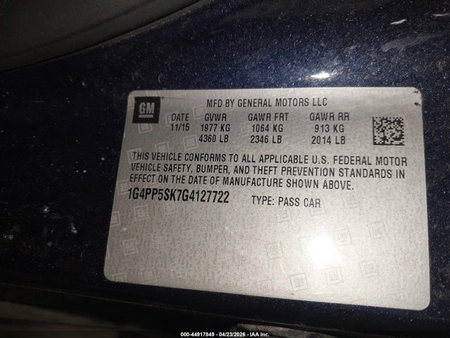 Aukcja sprzedaży 2016 Buick Verano, vin: 1G4PP5SK7G4127722, numer aukcji: 44917849