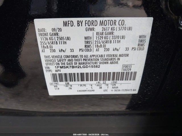 Aukcja sprzedaży 2020 Ford Explorer, vin: 1FMSK7BH2LGD15582, numer aukcji: 44917850