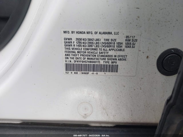 Продаж на аукціоні авто 2017 Honda Pilot Ex-l, vin: 5FNYF6H57HB040772, номер лоту: 44917877