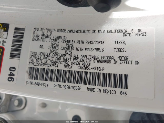 Продажа на аукционе авто 2023 Toyota Tacoma Sr5 V6, vin: 3TMCZ5AN9PM597974, номер лота: 44917879