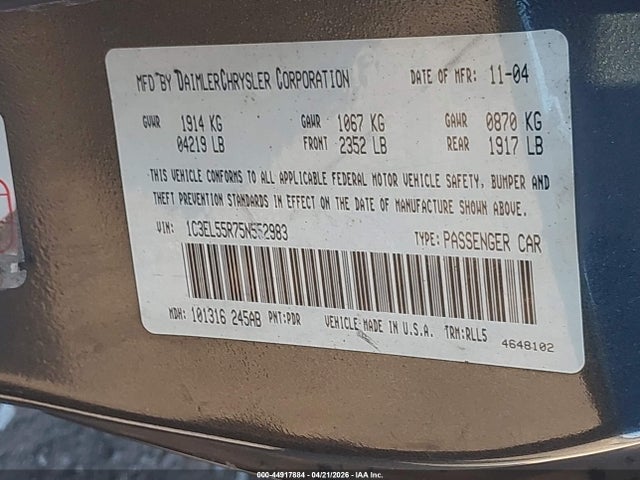 Aukcja sprzedaży 2005 Chrysler Sebring Touring, vin: 1C3EL55R75N552983, numer aukcji: 44917884