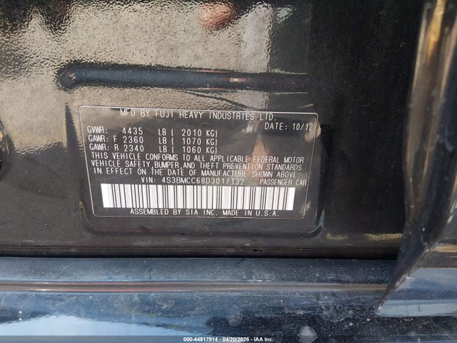 Aukcja sprzedaży 2013 Subaru Legacy 2.5i Premium, vin: 4S3BMCC68D3017132, numer aukcji: 44917914