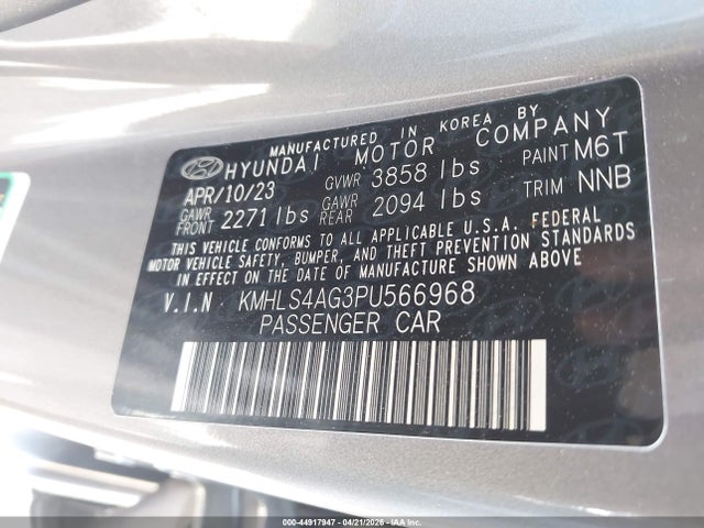 Продаж на аукціоні авто 2023 Hyundai Elantra Sel, vin: KMHLS4AG3PU566968, номер лоту: 44917947