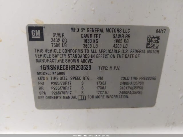 1GNSKKEC8HR293629 Chevrolet Suburban Commercial Fleet