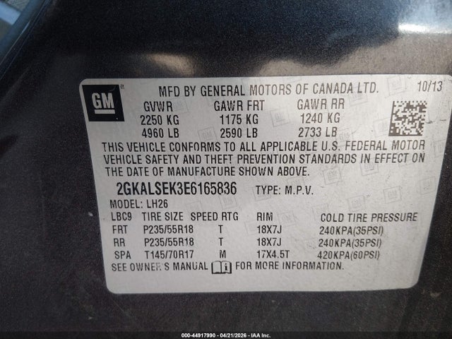 Aukcja sprzedaży 2014 Gmc Terrain Slt-1, vin: 2GKALSEK3E6165836, numer aukcji: 44917990