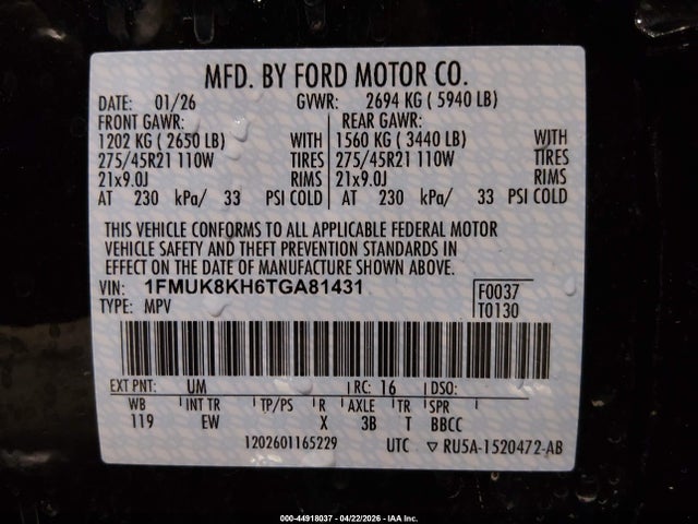 1FMUK8KH6TGA81431 Ford Explorer St-line