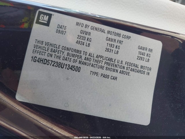 2008 Buick Lucerne Cxl მანქანა იყიდება აუქციონზე, vin: 1G4HD57238U134500, აუქციონის ნომერი: 44918038