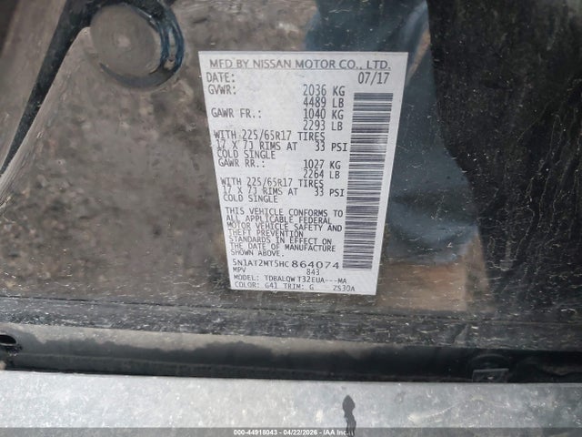 5N1AT2MT5HC864074 Nissan ROGUE SV