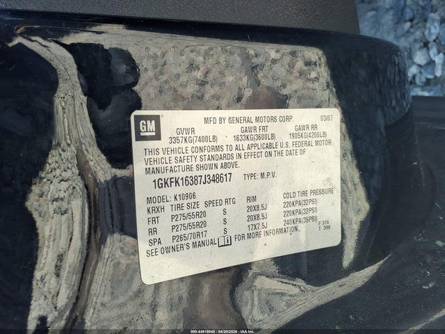 Продаж на аукціоні авто 2007 Gmc Yukon Xl 1500 Slt, vin: 1GKFK16387J348617, номер лоту: 44918045
