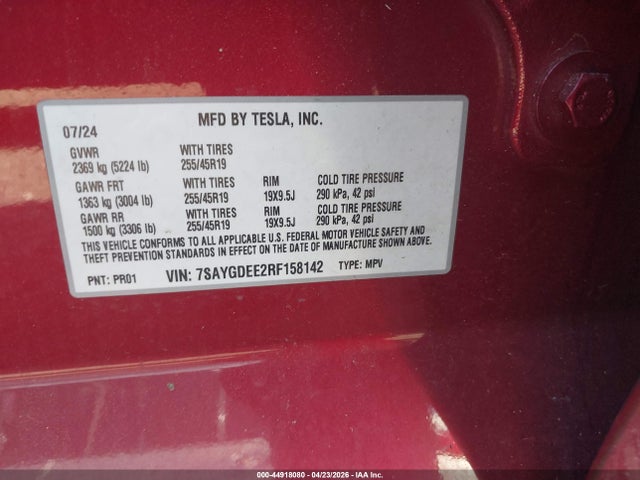 Продажа на аукционе авто 2024 Tesla Model Y Long Range Dual Motor All-wheel Drive, vin: 7SAYGDEE2RF158142, номер лота: 44918080