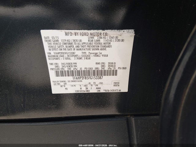 44918086 :رقم المزاد ، 1FAHP2F85FG153387 vin ، 2015 Ford Taurus Limited مزاد بيع