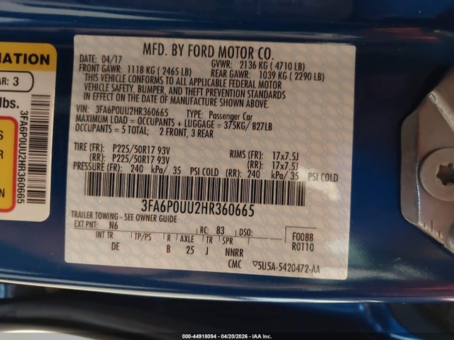 Ford Fusion Hybrid S 2017 3FA6P0UU2HR360665 Image 9