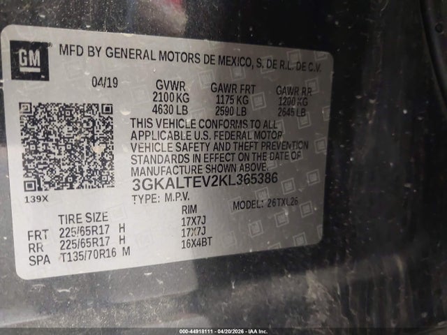 3GKALTEV2KL365386 GMC Terrain Sle