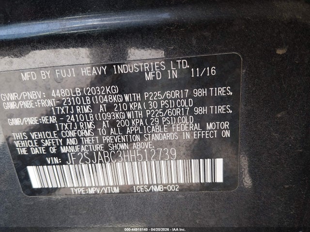 JF2SJABC3HH512739 Subaru Forester 2.5i