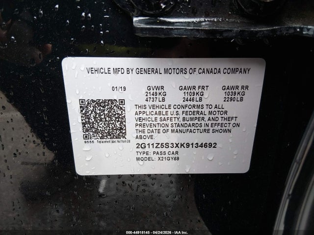 Aukcja sprzedaży 2019 Chevrolet Impala Lt, vin: 2G11Z5S3XK9134692, numer aukcji: 44918145