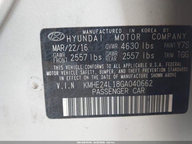 KMHE24L18GA040662 Hyundai Sonata Hybrid Se