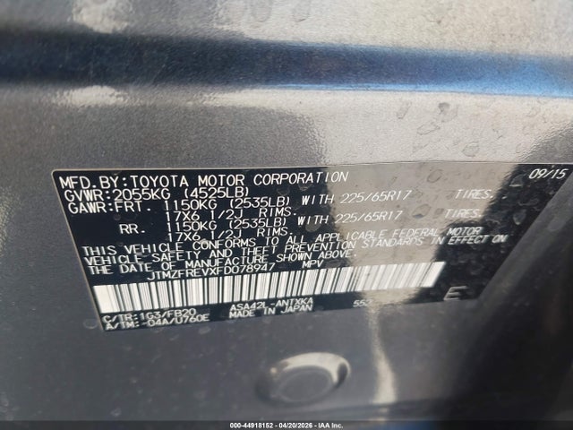 Toyota RAV4 LE 2015 JTMZFREVXFD078947 Image 9
