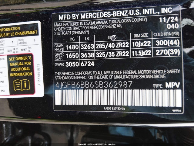44918155 :رقم المزاد ، 4JGFB6BB6SB362987 vin ، 2025 Mercedes-benz Amg Gle 53 4matic+ مزاد بيع
