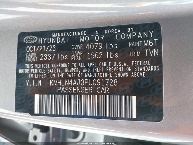 Aukcja sprzedaży 2023 Hyundai Elantra Hybrid Limited, vin: KMHLN4AJ3PU091728, numer aukcji: 44918169