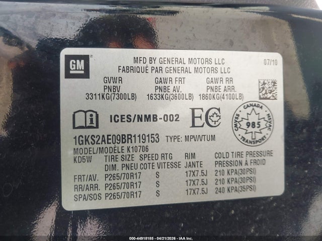 2011 Gmc Yukon Sle მანქანა იყიდება აუქციონზე, vin: 1GKS2AE09BR119153, აუქციონის ნომერი: 44918185