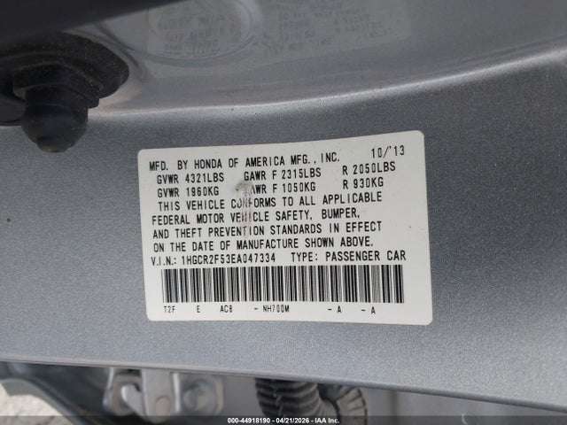 44918190 :رقم المزاد ، 1HGCR2F53EA047334 vin ، 2014 Honda Accord Sport مزاد بيع