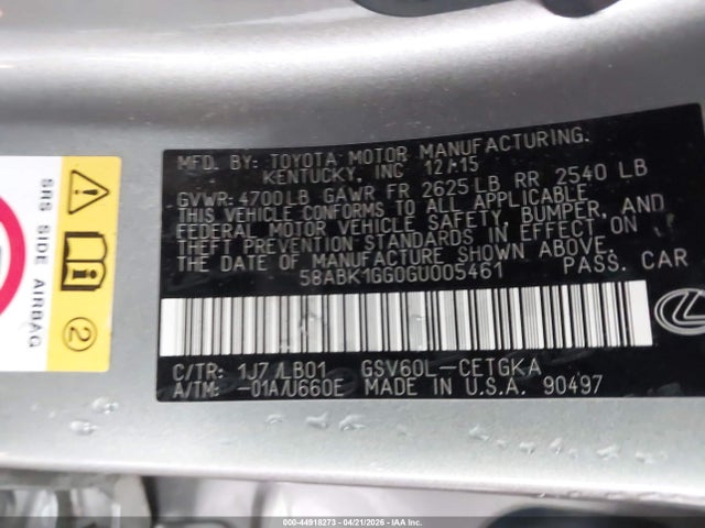 44918273 :رقم المزاد ، 58ABK1GG0GU005461 vin ، 2016 Lexus Es 350 مزاد بيع