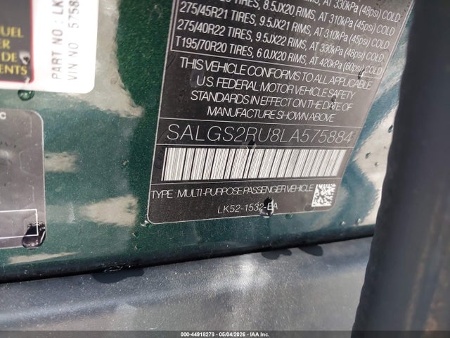 Продажа на аукционе авто 2020 Land Rover Range Rover Hse, vin: SALGS2RU8LA575884, номер лота: 44918278