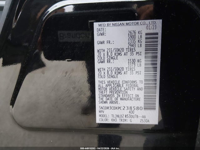 Aukcja sprzedaży 2023 Nissan Pathfinder Sl 4wd, vin: 5N1DR3CDXPC238580, numer aukcji: 44918283
