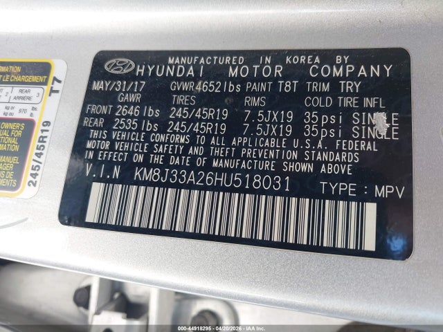 KM8J33A26HU518031 Hyundai Tucson Limited