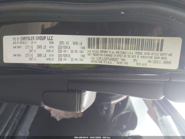 Продажа на аукционе авто 2015 Jeep Cherokee Limited, vin: 1C4PJLDB7FW585657, номер лота: 44918314
